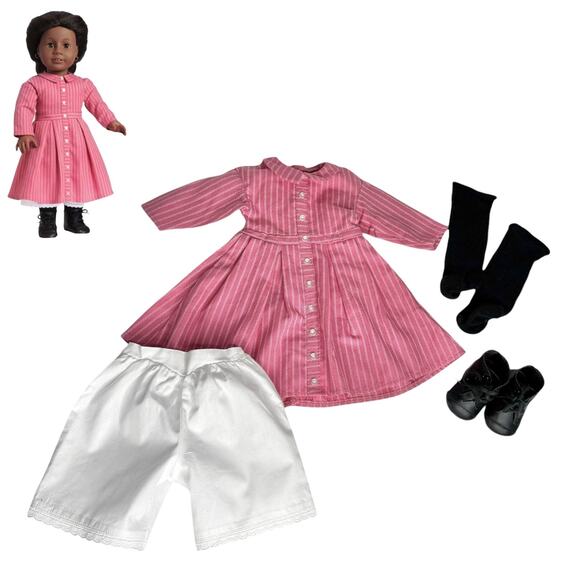American Girl Addy Meet Outfit Doll Dress Black Socks Shoes Bloomers 1st Edition - Picture 11 of 12